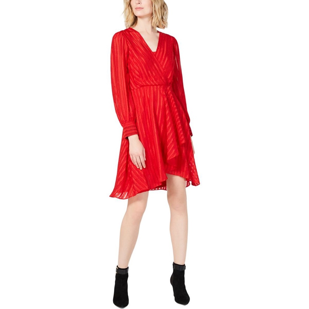 Calvin Klein Red Illusion Wrap Dress